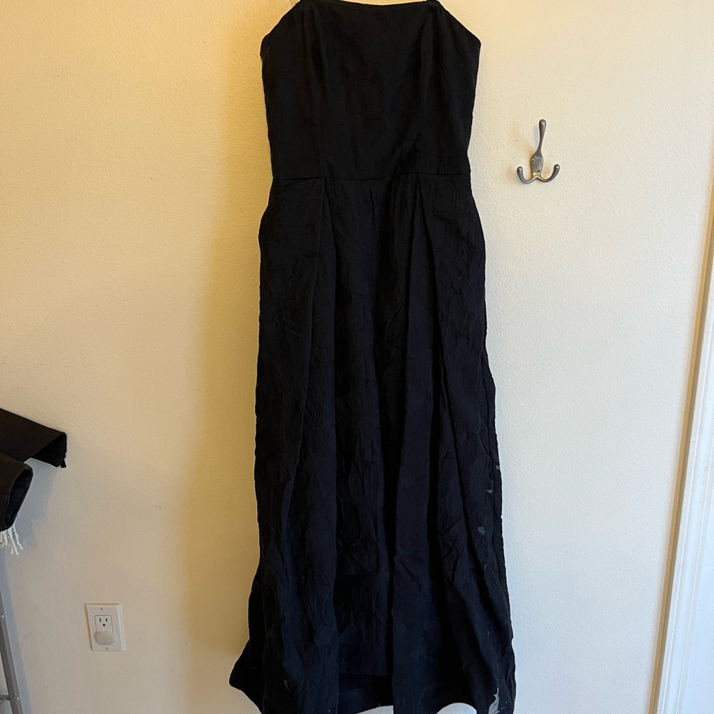 Halston Black Strapless Jacquard Jumpsuit Gown with Skirt Overlay Sz 4 - Picture 4 of 8
